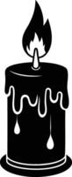 candle with a flickering flame and dripping wax, silhouette. decorative, drip, home, event, festive, fire, flame, flickering, glow vector