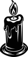 candle with a flickering flame and dripping wax, silhouette. decorative, drip, home, event, festive, fire, flame, flickering, glow vector