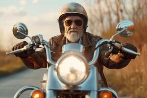 Senior Biker on Motorcycle photo