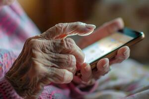 Elderly Hands Using Smartphone photo