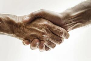 Close-up of elderly and young hands shaking photo