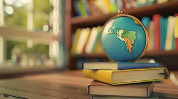 Globe and Books on Desk photo