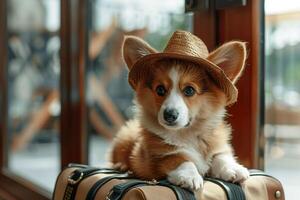 Corgi Puppy with Straw Hat photo