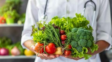 Fresh Vegetables in Hands of a Doctor photo