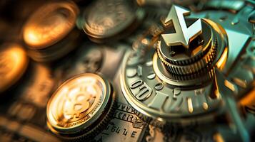 A clock on top of a pile of coins. photo
