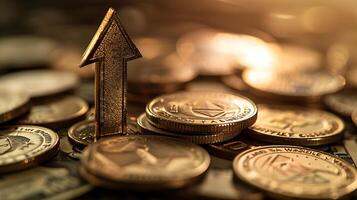 A clock on top of a pile of coins. photo