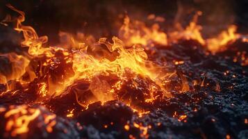 Fire flames with sparks on a black background photo