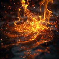 Fire flames with sparks on a black background photo