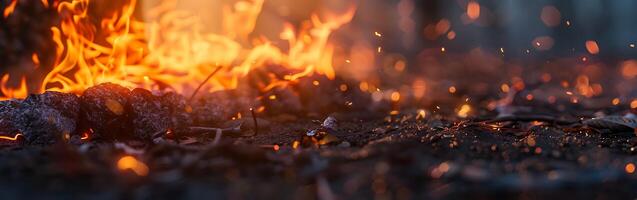 Fire flames with sparks on a black background photo