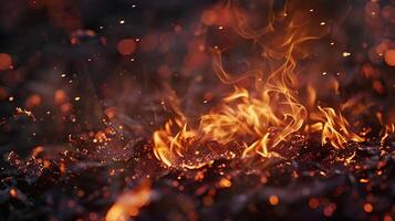 Fire flames with sparks on a black background photo