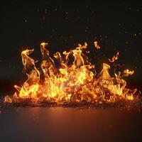 Fire flames with sparks on a black background photo
