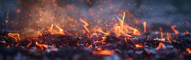 Fire flames with sparks on a black background photo
