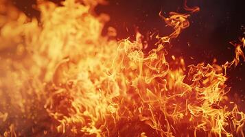 Fire flames with sparks on a black background photo