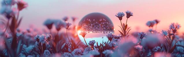 3D illustration of a flower and a soap bubble with bubbles photo