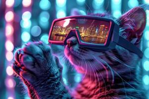 Neon glowing cat photo