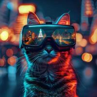 Neon glowing cat photo
