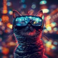 Neon glowing cat photo