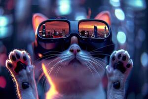 Neon glowing cat photo