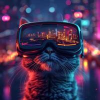 Neon glowing cat photo