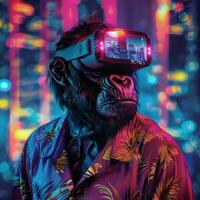 Portrait of monkey gorilla cyberpunk character wearing glasses photo