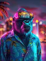 Portrait of monkey gorilla cyberpunk character wearing glasses photo