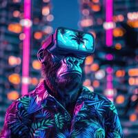 Portrait of monkey gorilla cyberpunk character wearing glasses photo