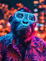 Portrait of monkey gorilla cyberpunk character wearing glasses photo
