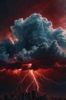abstract red lightning cloud background banner. photo
