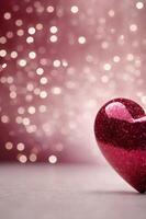 pink white and red background with bokeh lights and heart shape glitter on valentines with copy space Abstract background holiday. photo