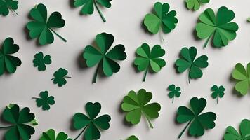 St Patrick's Day paper art clover on white vertical background Top view Flat lay. photo