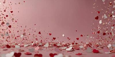 Valentine's day hearts with confetti on pastel pink background. photo