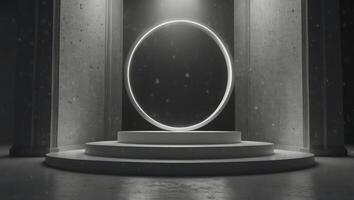 White empty fashion podium with luminous entrance. photo