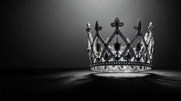 banner background International Beauty Pageant Day theme, and wide copy space, Monochrome image of a crown with delicate lines and shadows for a minimalist look,. photo