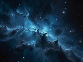 High-resolution image of a blue nebula, showcasing the majestic beauty and mystery of outer space sprinkled with twinkling stars and cosmic dust. photo