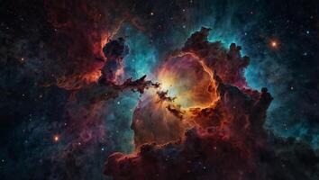 High-resolution image of a vibrant, colorful nebula in space, giving a sense of the vastness and beauty of the cosmos. photo