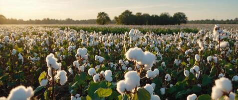 A field of abundant cotton plants, each stalk covered in fluffy white tufts of potential. photo