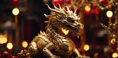 The image for the Chinese New Year background features a golden dragon, an auspicious animal, with space for content. photo