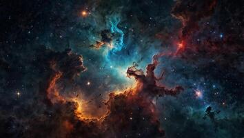 This stunning space image features a colorful nebula with star clusters, highlighting the beauty and vastness of the universe. photo