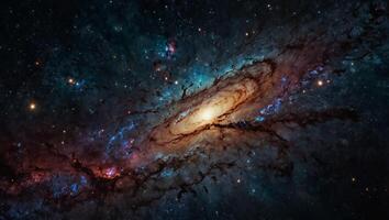 Stunning view of a galaxy with vibrant colors, capturing the beauty of outer space and distant stardust formations. photo