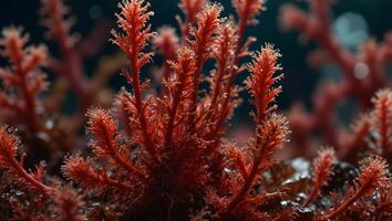 Red algae rhodophyta Abstract close-up, selective focus, and creative lighting. photo