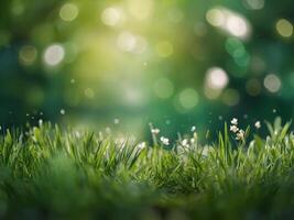 Spring background - abstract banner - green blurred bokeh lights -. photo