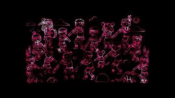 Glowing looping Australia Day Indigenous Australian cultural performance. neon frame effect, black background. video