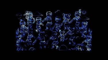 Glowing looping Australia Day Indigenous Australian cultural performance. neon frame effect, black background. video