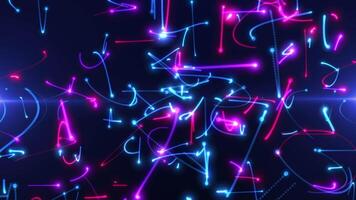 Movement of abstract glowing neon curved lines. speed of light video