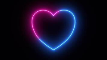 Animation of a neon glowing heart icon on a dark background. Border and frame with neon heart effect. Design element for Valentine's Day. 3D, 4K, seamless loop. video