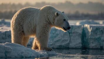 Polar Bear on a block of ice detached and global warming concept. photo