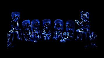 Glowing looping Coming of Age Day Japan Young adults discussing adulthood challenges. neon frame effect, black background. video