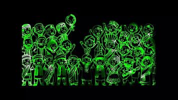 Glowing looping Coming of Age Day Diverse cultures celebrating Coming of Age. neon frame effect, black background. video