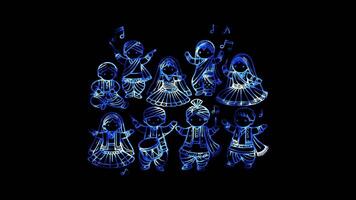Glowing looping Coming of Age Day Traditional dance performance. neon frame effect, black background. video
