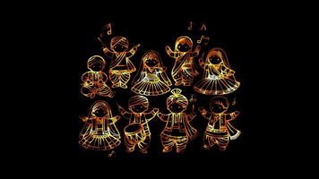 Glowing looping Coming of Age Day Traditional dance performance. neon frame effect, black background. video